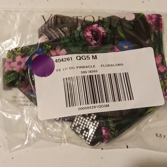 Victoria secret Bombshell-"Moonlit Garden"-Floral Rhinestone Bling Strap Thong-M - Picture 3 of 4